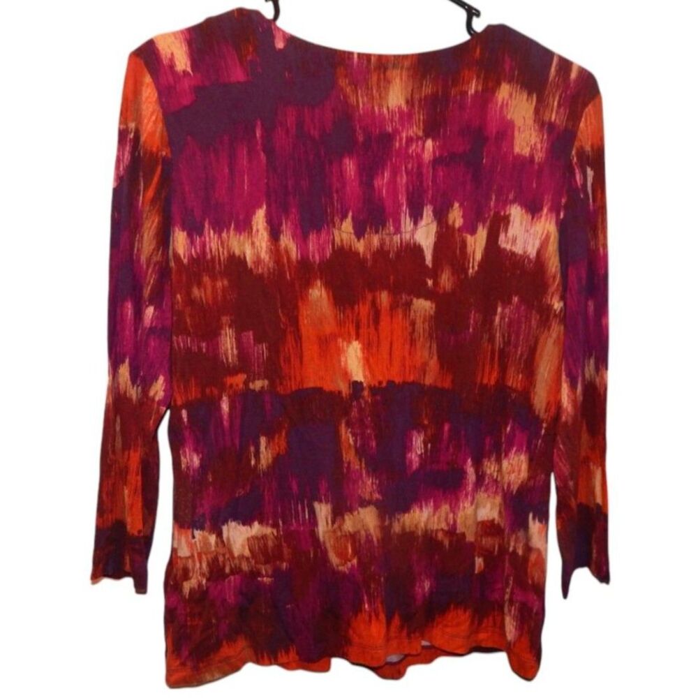 RUBY RD PETITE women's petite medium abstract beaded neckline 3/4 sleeve blouse - Picture 6 of 7